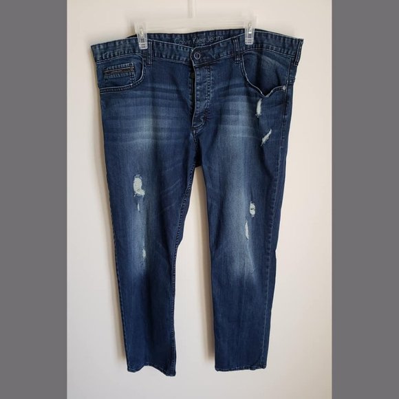 Calvin Klein 5 Pocket Slim Fit Distressed Jeans - Picture 1 of 13
